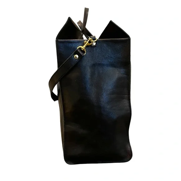 Clare V. Simple Tote Metallic Leather Contrast Racing Stripe Trim Shoulder Tote - Picture 4 of 11